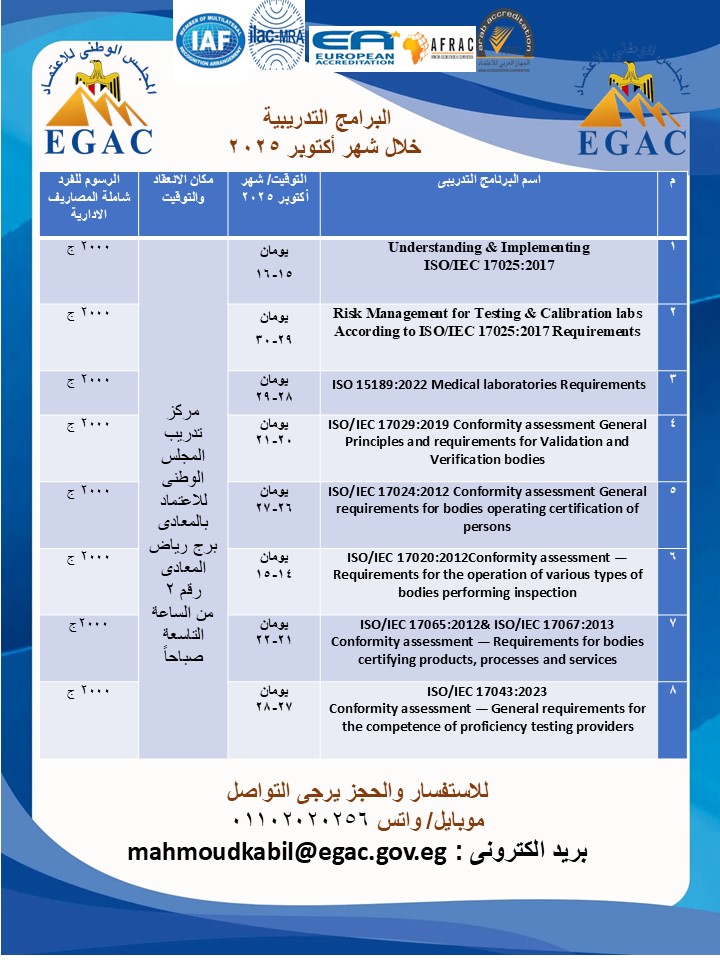 البرامج التدريبية لشهر أكتوبر 2025